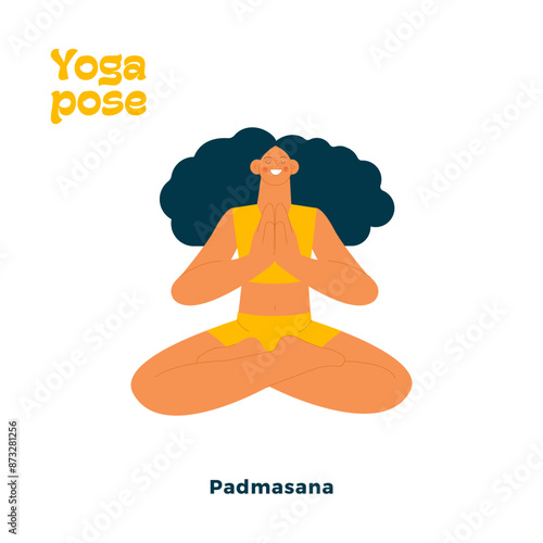 Dark skin tone female perform yoga pose isolated on white background. Padmasana - Lotus pose.