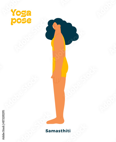 Dark skin tone female perform yoga pose isolated on white background. Samasthiti - Mountain Pose.