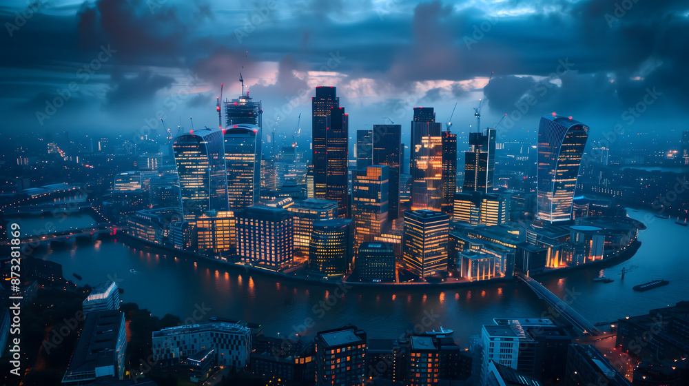 Vista panorámica aérea de la ciudad de Londres con rascacielos modernos del distrito financiero Vista panorámica aérea de la ciudad de Londres con rascacielos modernos del distrito financiero