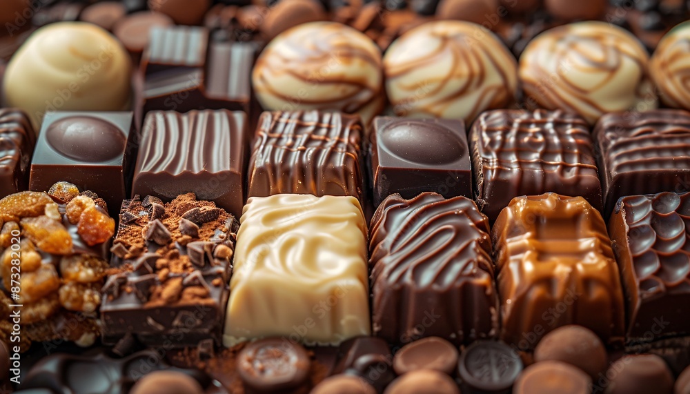Assorted chocolate candies, close-up view. Assorted chocolate candies, close-up view.