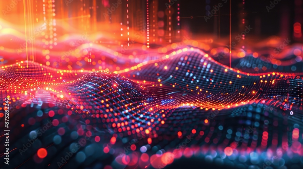 Digital wave of data forming patterns with ETF and mutual fund icons, Analysis ETFs Mutual, Concept of Analysis Digital wave of data forming patterns with ETF and mutual fund icons, Analysis ETFs Mutual, Concept of Analysis