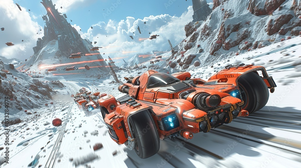 Galactic race across planets with alien racers and futuristic vehicles. , Minimalism, Galactic race across planets with alien racers and futuristic vehicles. , Minimalism,
