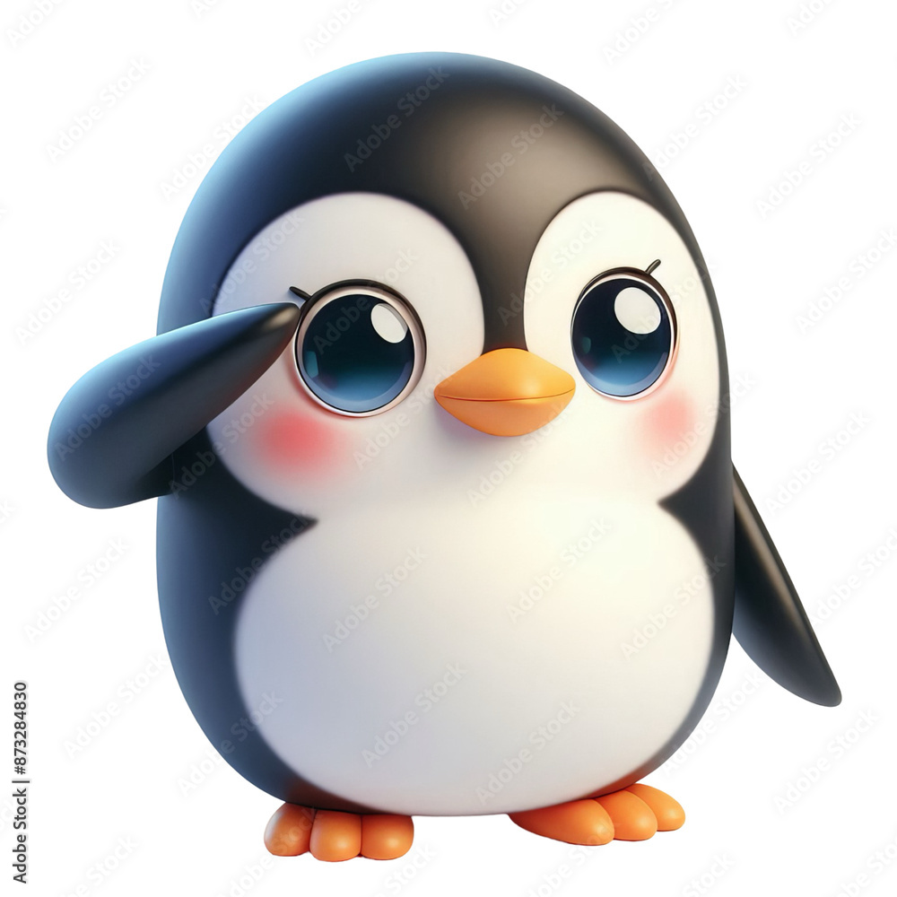 Fototapeta premium 3d penguin salute icon isolated on transparent background