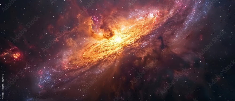 Obraz premium A breathtaking view of a celestial galaxy swirling with vibrant colors, exhibiting the wonders of the universe and the beauty of outer space.