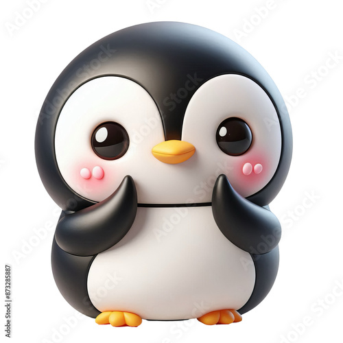 3d penguin making shy, isolated on transparent background	