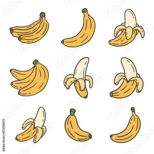 Cute Banana Fruit Cartoon Doodle Style Illustration