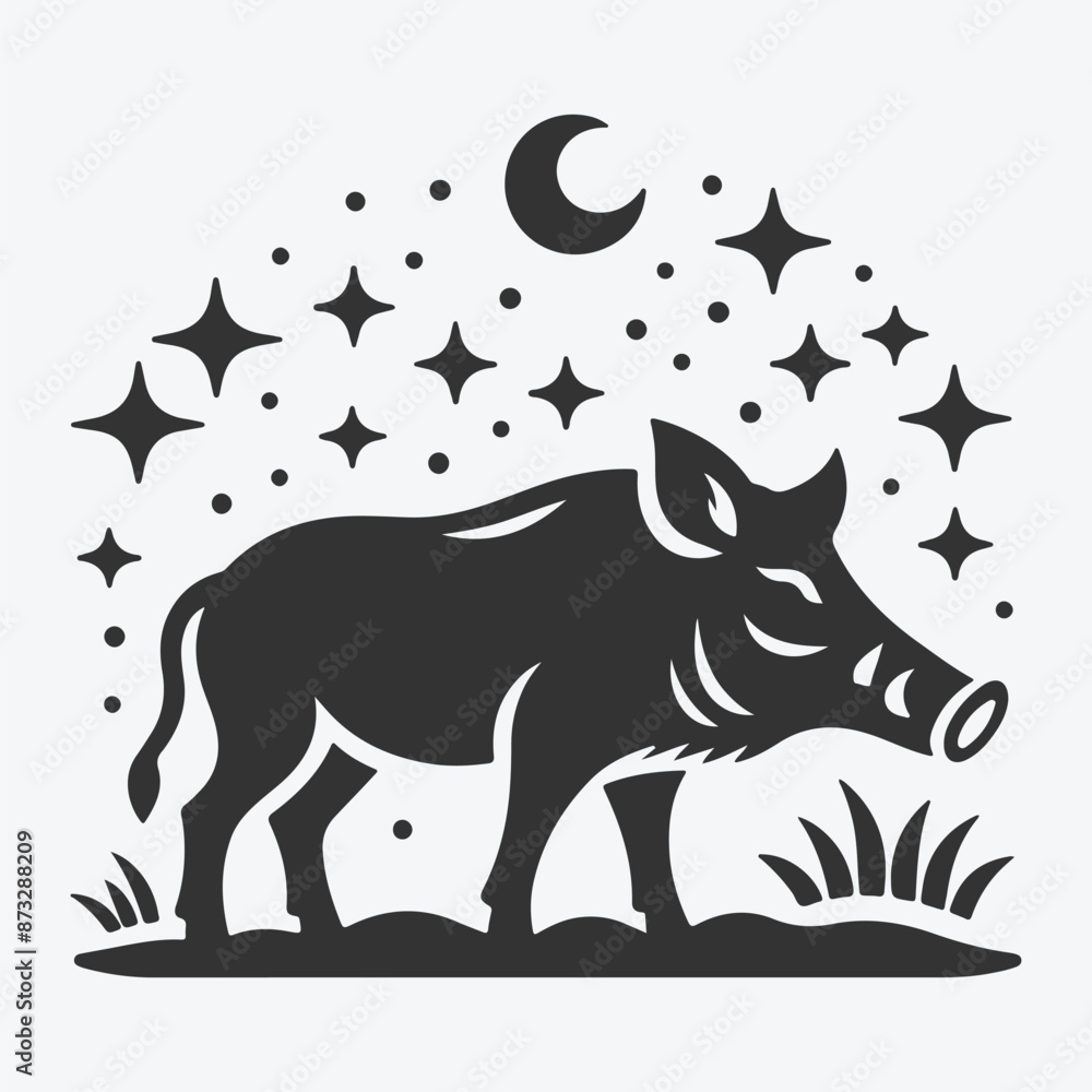 Obraz premium Majestic Boar Silhouette, Nature's Wild Beauty in Shadow