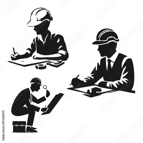 Engineers vector silhouette set isolated on white background