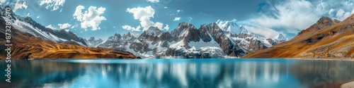 Wallpaper Mural Panoramic View of Alpine Lake and Snow-Capped Mountains, Winter Tourism, Outdoor Adventure, Nature's Beauty, Seasonal Changes, Scenic Retreat, AI-Generated High-Resolution Wallpaper Torontodigital.ca