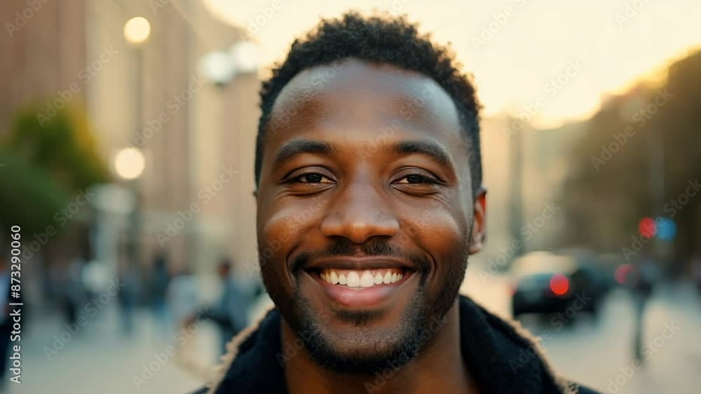 Man smiling happy face portrait on a city street Man smiling happy face portrait on a city street