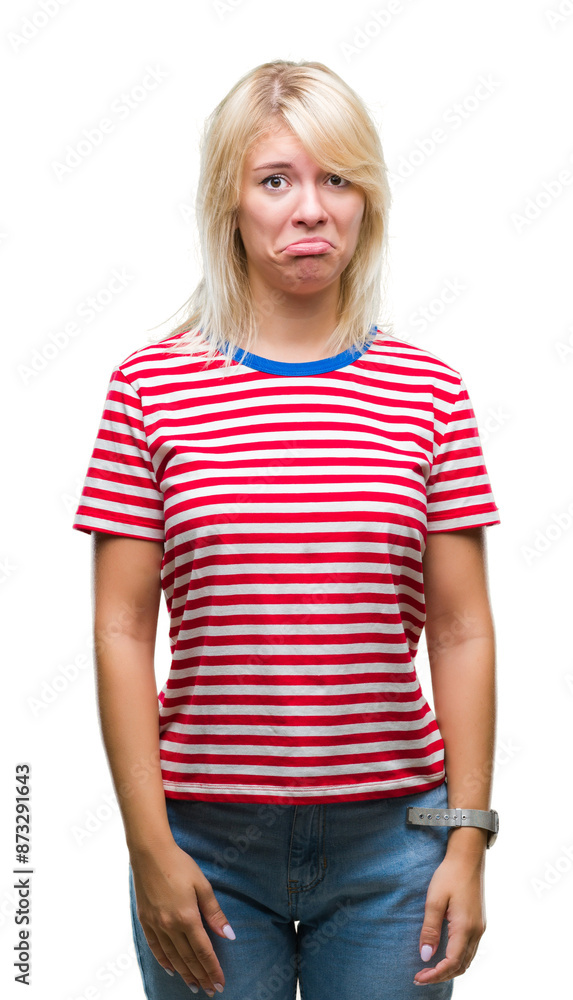 Fototapeta premium Young beautiful blonde woman over isolated background depressed and worry for distress, crying angry and afraid. Sad expression.