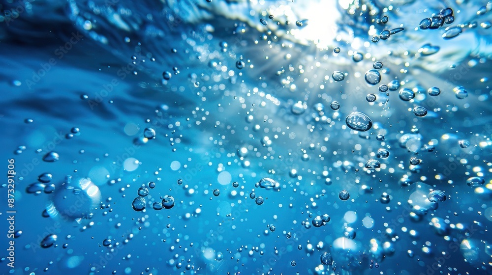 A serene underwater capture showcasing bubbles ascending in the ocean, imparting a sense of tranquility and peace with the light beautifully filtering through the water. A serene underwater capture showcasing bubbles ascending in the ocean, imparting a sense of tranquility and peace with the light beautifully filtering through the water.