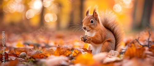 Squirrel holding an acorn Preparing for winter photo