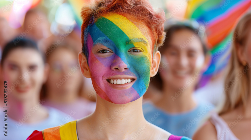 Pride Celebration with Rainbow Face Paint. Joyful and Inclusive Event Celebrating Diversity Pride Celebration with Rainbow Face Paint. Joyful and Inclusive Event Celebrating Diversity