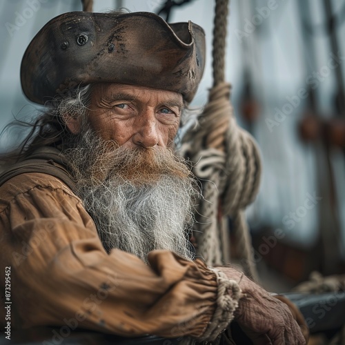 Explore the world of pirates through a professional photo showcasing intricate details of authentic pirate clothing, capturing the essence of swashbuckling adventures on the high seas