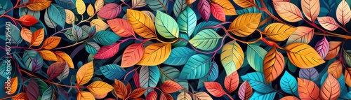 Wallpaper Mural Vibrant and colorful autumn leaves in various shades of orange, red, yellow, and teal, creating a beautiful and lively seasonal nature background. Torontodigital.ca