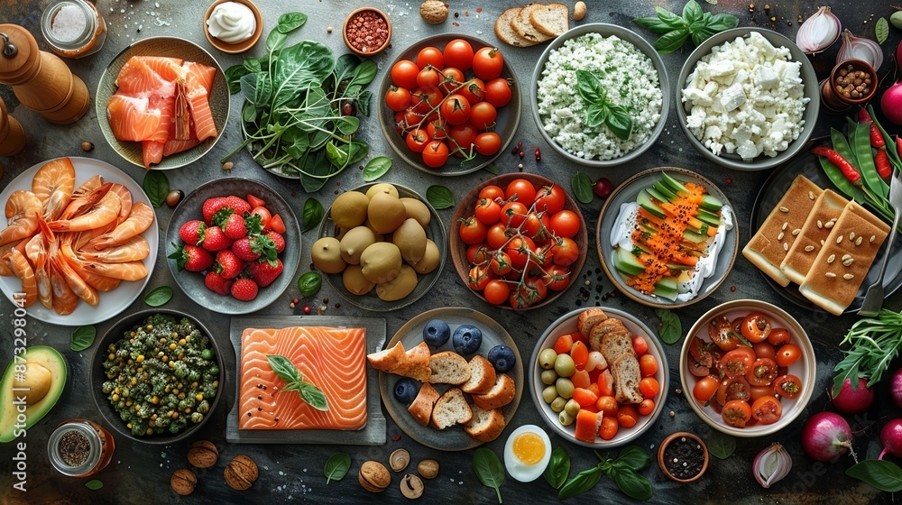 Tempting food patterns with realistic depictions of delicious meals and savory treats. , Minimalism,