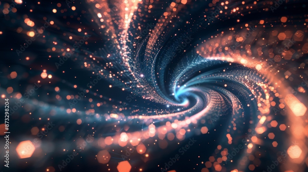 A pulsating light show as tiny particles spin and twirl in a mesmerizing display. A pulsating light show as tiny particles spin and twirl in a mesmerizing display.