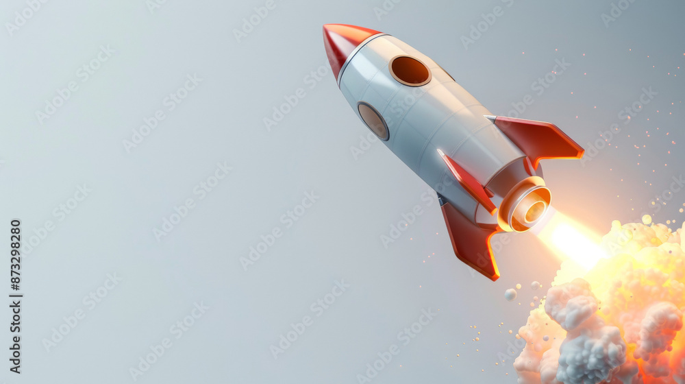 Launch of a rocket, detailed 3d illustration, white background Launch of a rocket, detailed 3d illustration, white background