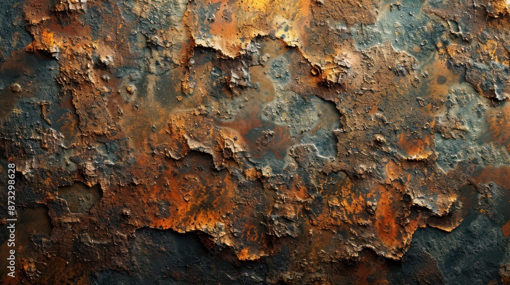 Close-Up of Layered Rusted Metal Surface with Rich Textures and Patinas. Close-Up of Layered Rusted Metal Surface with Rich Textures and Patinas.