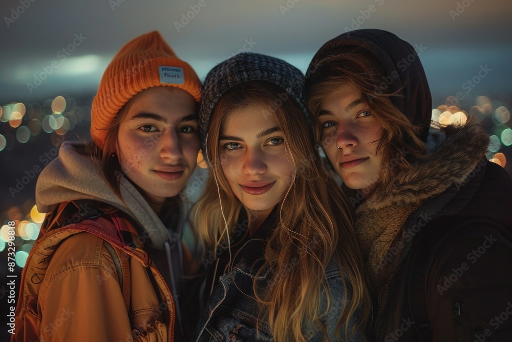Nighttime Friends Strike a Pose for the Camera Nighttime Friends Strike a Pose for the Camera