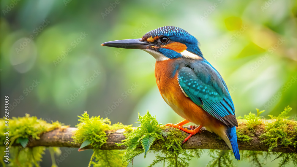 Serene and peaceful scene of a Wasseramsel, a type of kingfisher, perched on a branch overlooking a tranquil forest surrounded by lush green vegetation. Serene and peaceful scene of a Wasseramsel, a type of kingfisher, perched on a branch overlooking a tranquil forest surrounded by lush green vegetation.