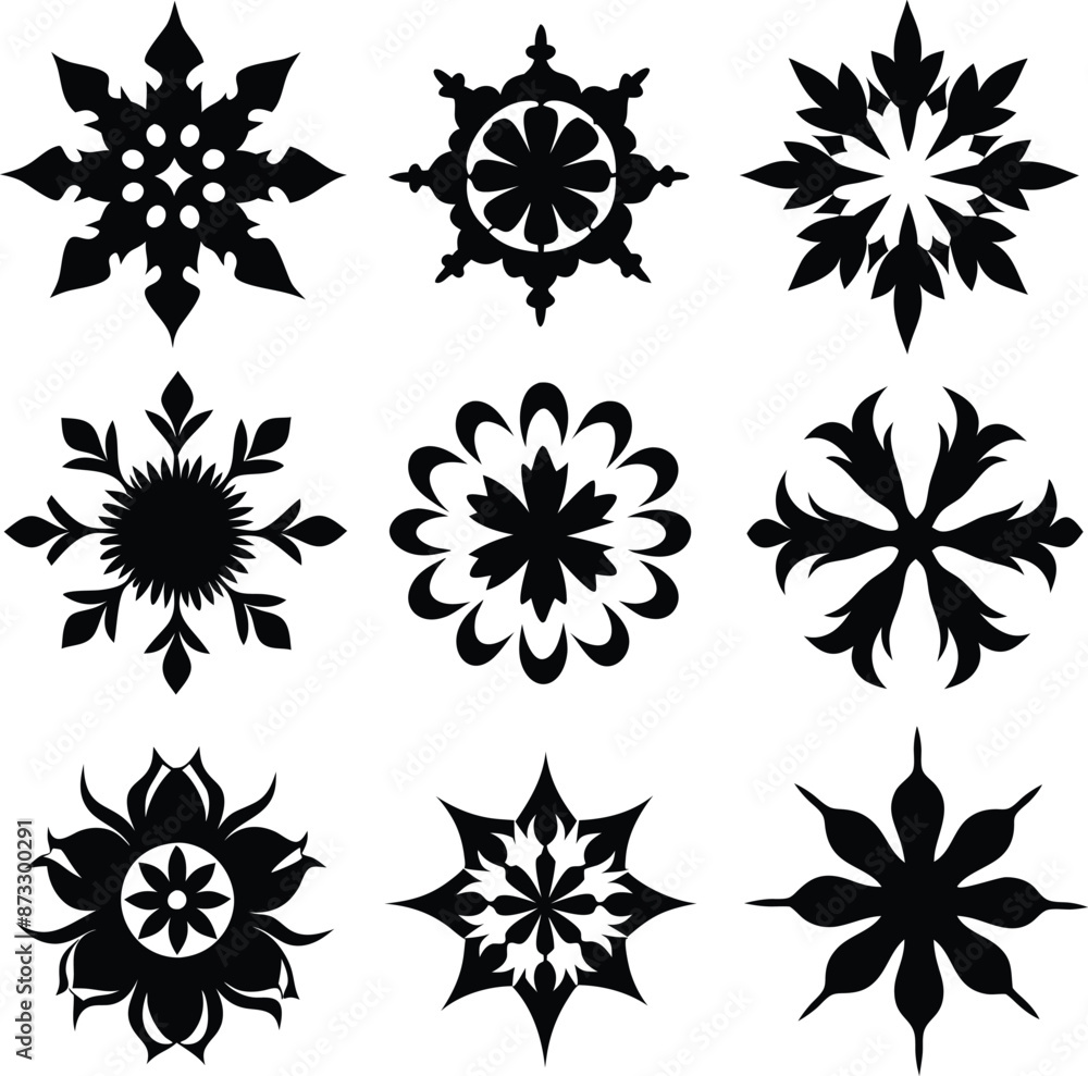set of symmetrical calligraphic pattern illustration black and white set of symmetrical calligraphic pattern illustration black and white