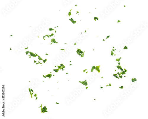 Obraz na plátně Fresh green chopped parsley leaves, top view, Pile of a Sliced Parsley Leaves, g