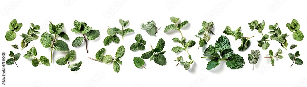 Fresh Mint Leaves on White Background, Illustration Fresh Mint Leaves on White Background, Illustration