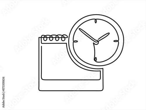 Continuous one single line drawing of calendar and clock icon. Schedule, appointment, important date concept. Modern continuous line design illustration.