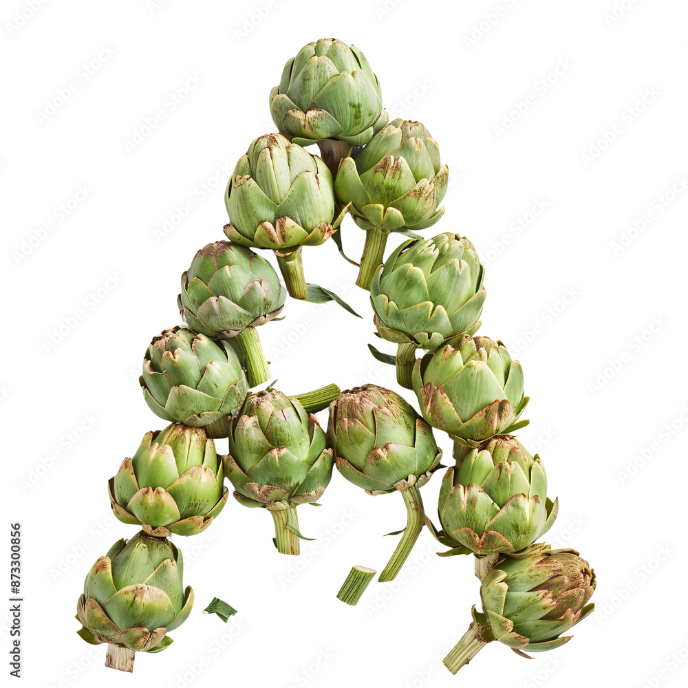 An image of the letter 'A' formed using artichokes An image of the letter 'A' formed using artichokes