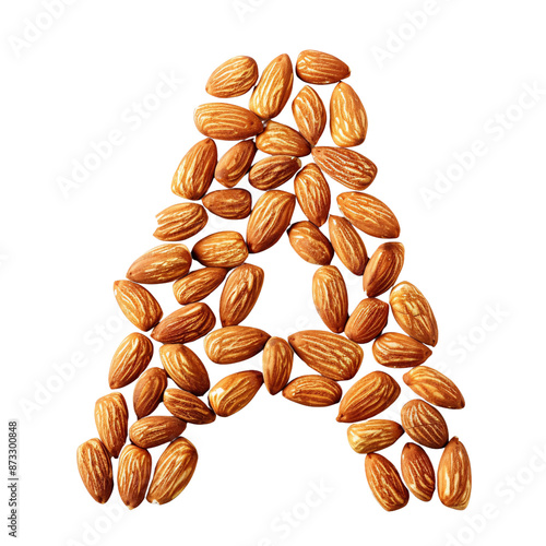 An image of the letter 'A' formed using almonds photo