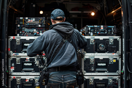 Backstage Preparations: Loading Equipment For A Concert In The Evening photo