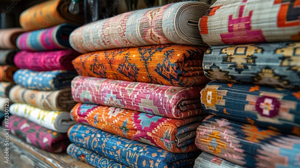 Ikat patterns with blurred edges and vibrant colors, offering a unique and artisanal look. , Minimalism, Ikat patterns with blurred edges and vibrant colors, offering a unique and artisanal look. , Minimalism,