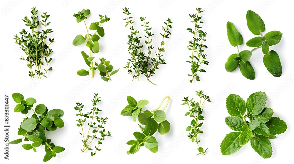 Fresh Green Herbs - Thyme, Mint, and Sage - Photo Fresh Green Herbs - Thyme, Mint, and Sage - Photo