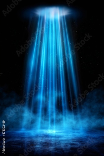 Mysterious Blue Light Beams Radiating from Above onto Dark Surface - Conceptual Sci-fi Scene © Jullia
