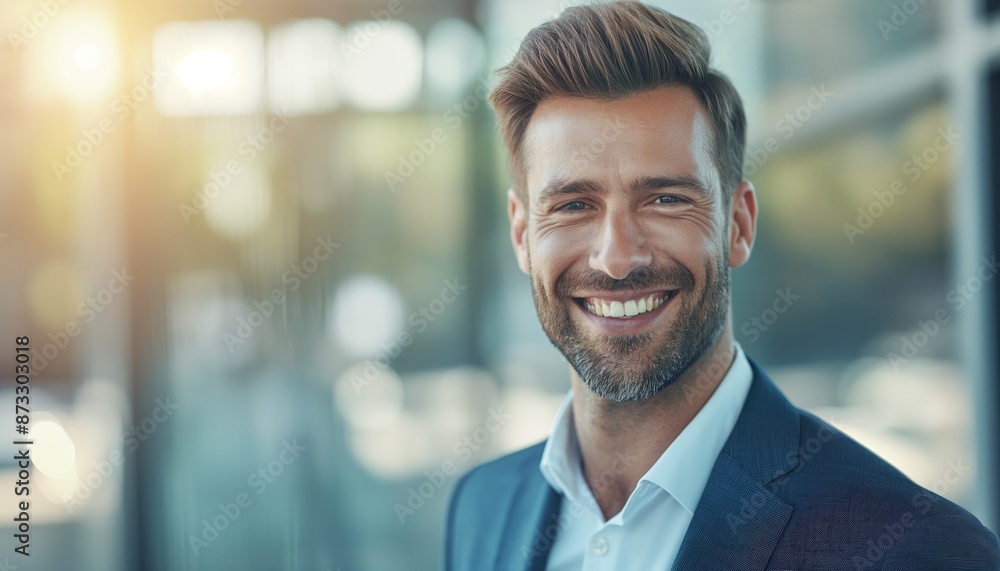 A cheerful business professional man in a suit is smiling broadly, basking in the sunlight, radiating positivity, and with a blurred urban background, emphasizing joy and success. A cheerful business professional man in a suit is smiling broadly, basking in the sunlight, radiating positivity, and with a blurred urban background, emphasizing joy and success.