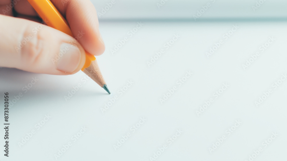 A close-up of a hand holding a yellow pencil, poised to write on a blank sheet of paper, emphasizing creativity and expression. A close-up of a hand holding a yellow pencil, poised to write on a blank sheet of paper, emphasizing creativity and expression.
