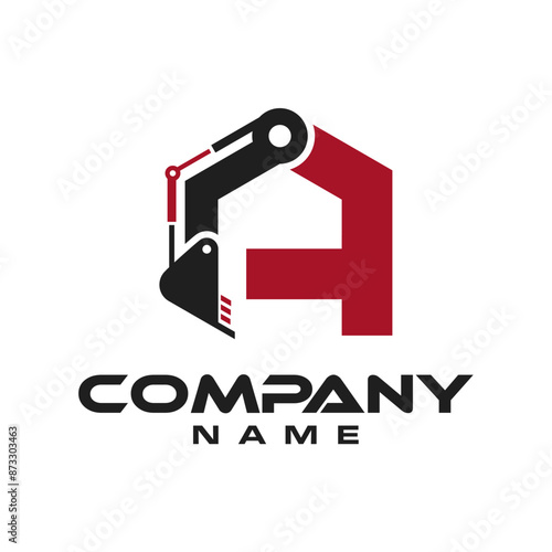 excavator alphabet letter logo vector