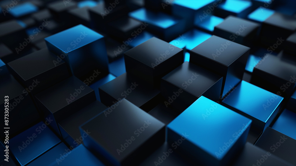 Abstract background with blue and black cubes Abstract background with blue and black cubes
