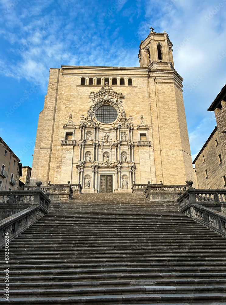 Beautiful view of the cathedral on a day. Close-up. Gerona. Spain. Beautiful view of the cathedral on a day. Close-up. Gerona. Spain.