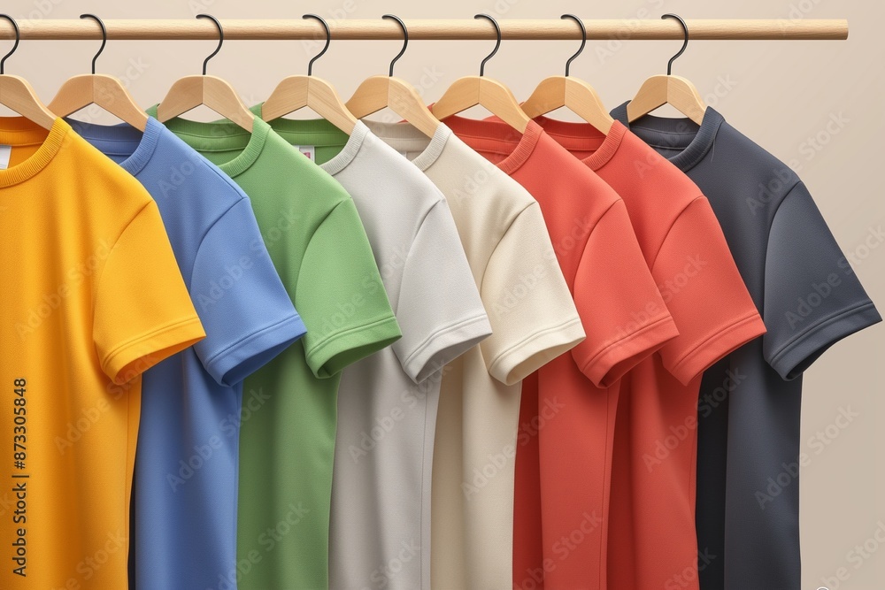 Obraz premium colorful row t-shirts with sweatshirt hanging on hangers