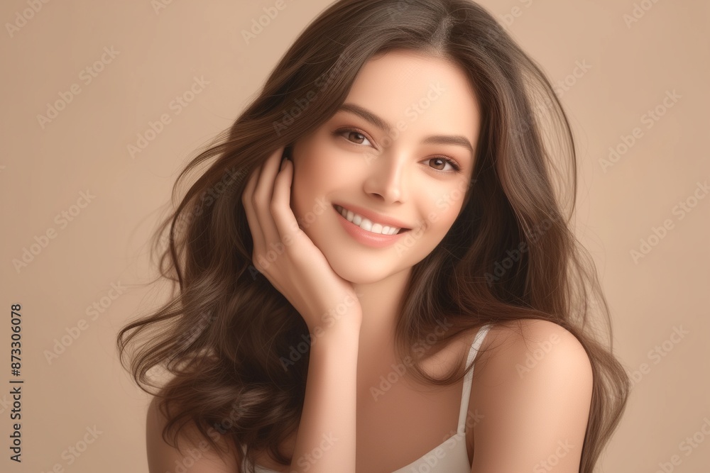 woman touching her face enjoying her smooth glow face skin after beauty treatment woman touching her face enjoying her smooth glow face skin after beauty treatment