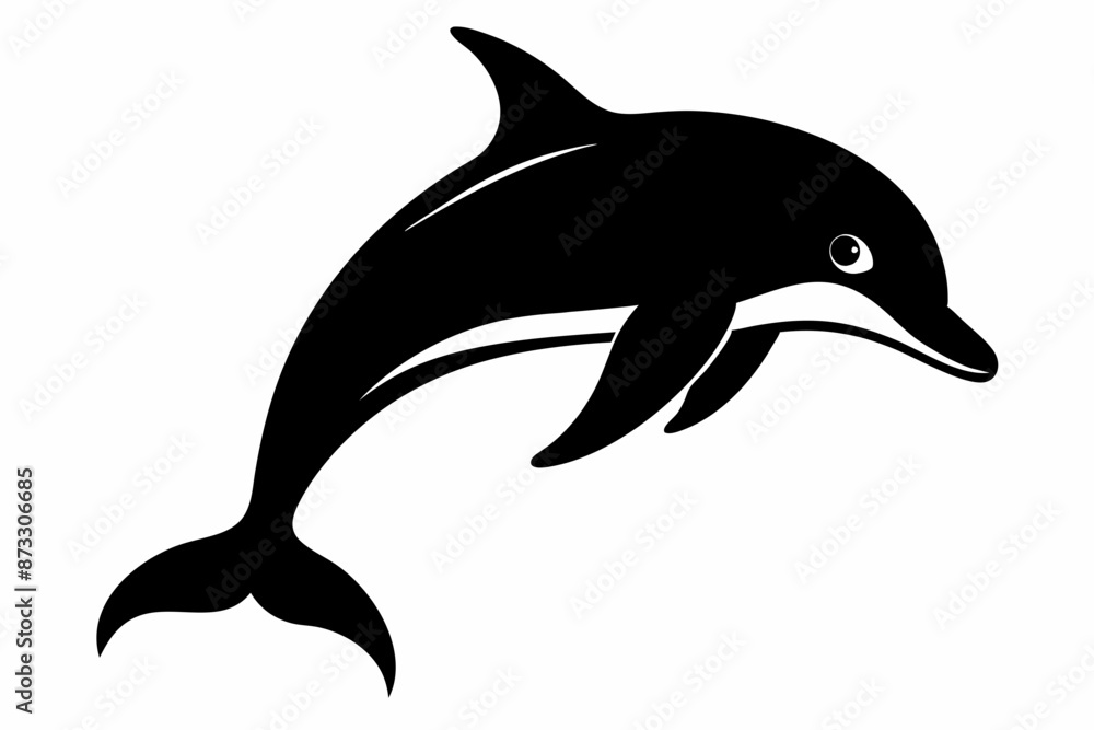Fototapeta premium Dolphin vector illustration, dolphin jumping isolated on white, Dolphin silhouette, Dolphin vector art