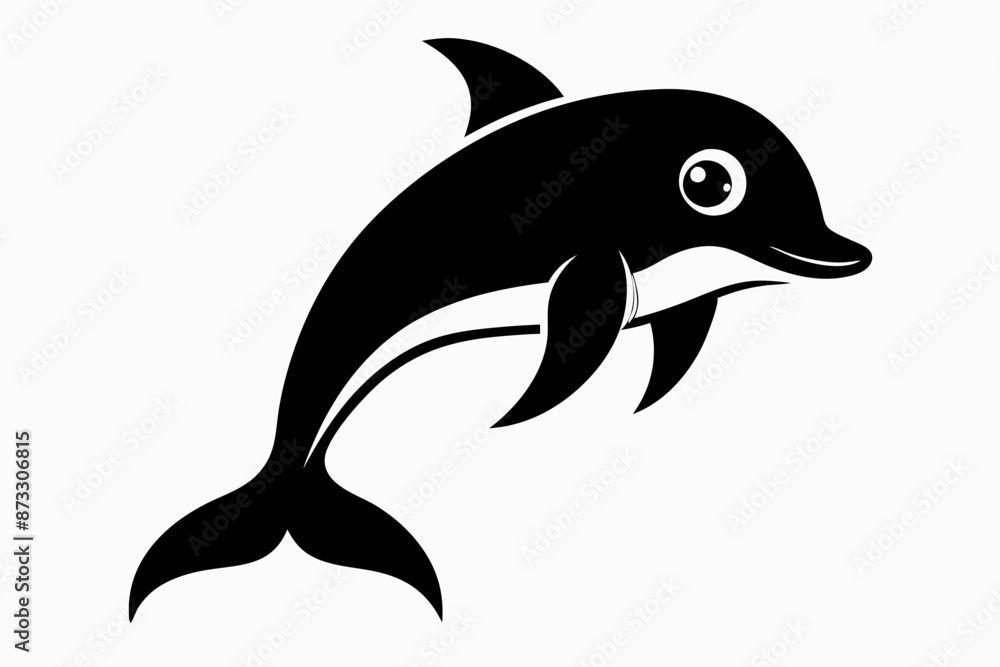 Fototapeta premium Dolphin vector illustration, dolphin jumping isolated on white, Dolphin silhouette, Dolphin vector art