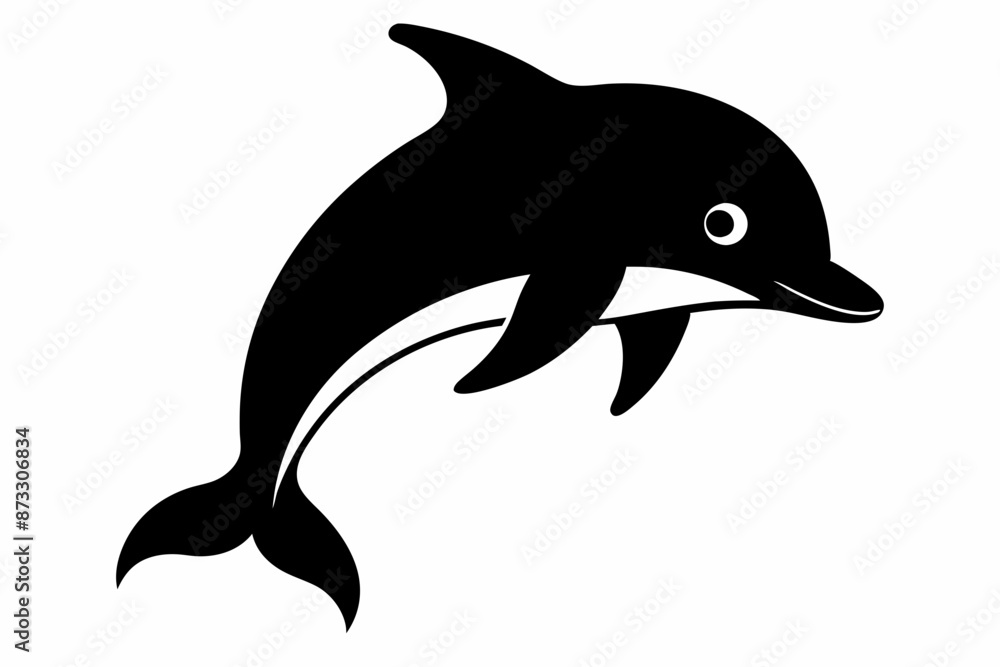 Fototapeta premium Dolphin vector illustration, dolphin jumping isolated on white, Dolphin silhouette, Dolphin vector art