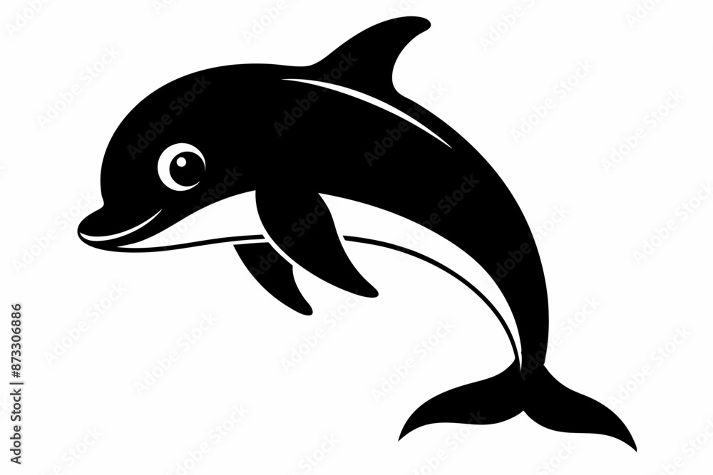 Fototapeta premium Dolphin vector illustration, dolphin jumping isolated on white, Dolphin silhouette, Dolphin vector art