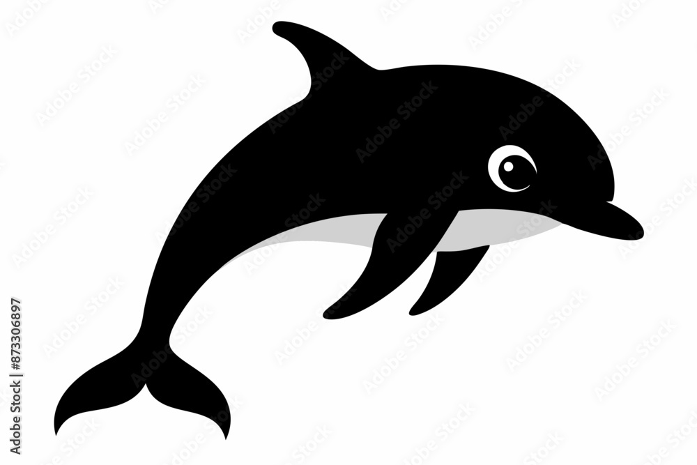 Naklejka premium Dolphin vector illustration, dolphin jumping isolated on white, Dolphin silhouette, Dolphin vector art