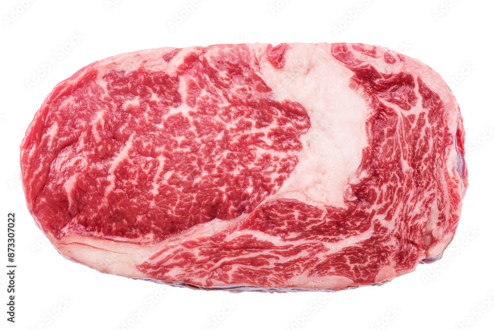 Raw ribeye steak on white background. File contains clipping path.. Raw ribeye steak on white background. File contains clipping path..