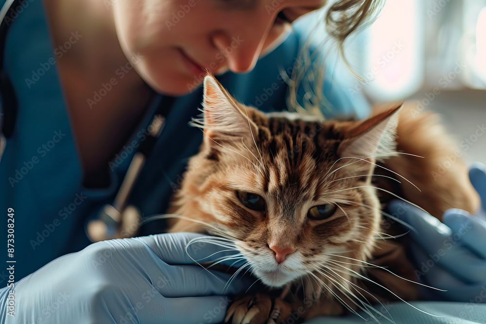 Veterinarian examining a cat in a veterinary clinic Veterinarian examining a cat in a veterinary clinic